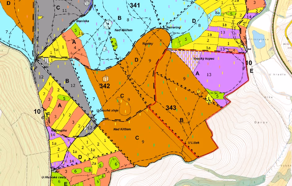 porostní lesnická mapa LHC Bučovice 2016 - 2025 se zákresem hranic ostrova