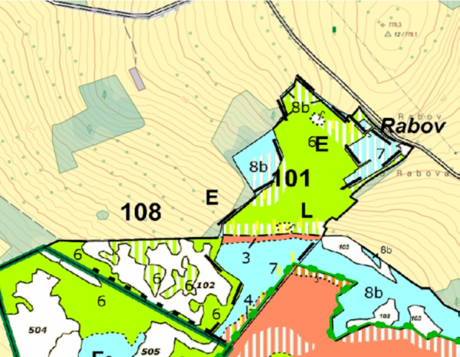 Porostní lesnická mapa LHC Bělá nad Radbuzou s plochou ostrova obnovy přírody – dílec 101 L, 108 E a F