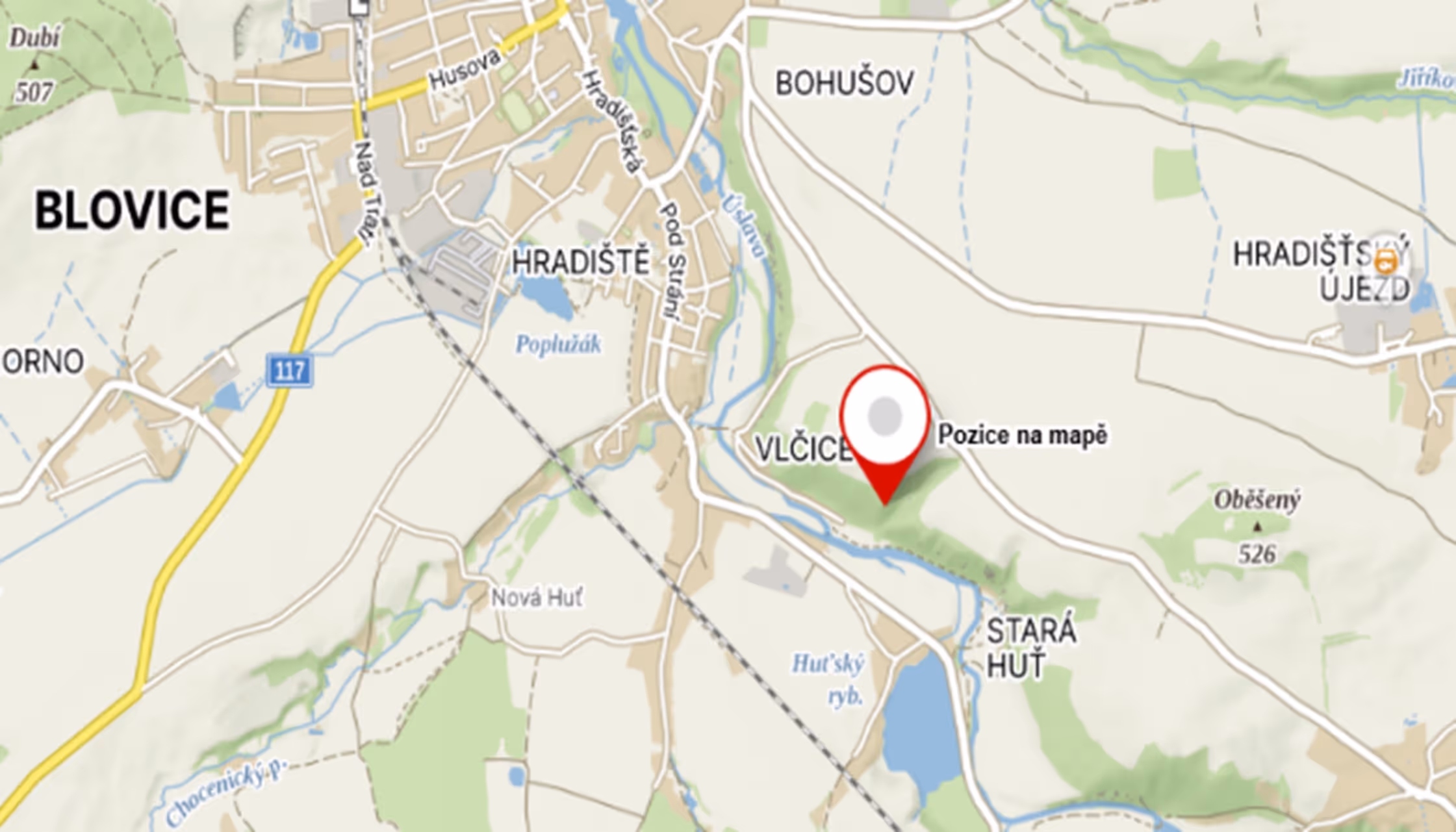 porostní mapa se zákresem demonstrujícím umístění lokality 