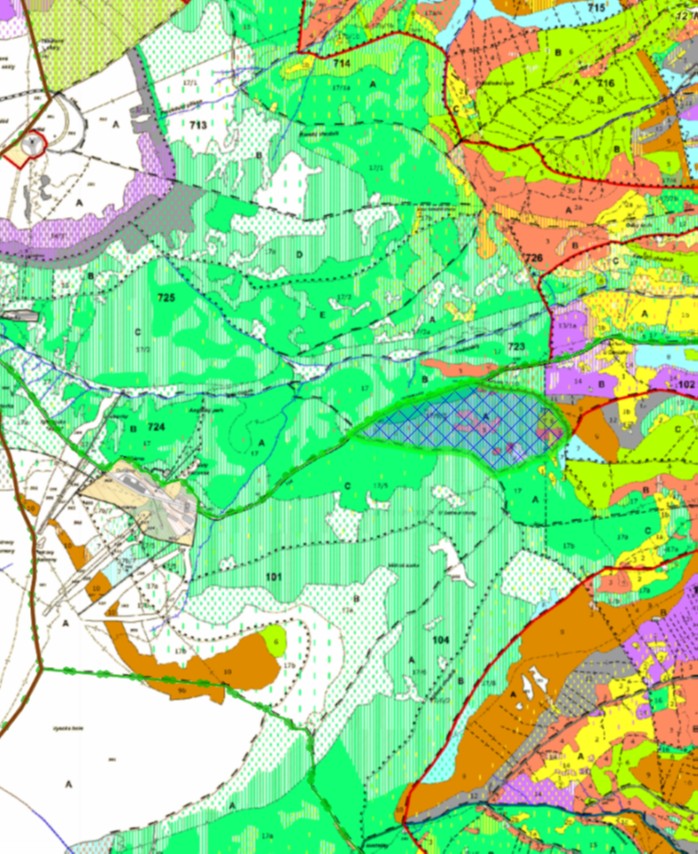 porostní lesnická mapa LHC Janovice, Revír Praděd se zákresem hranic ostrova
