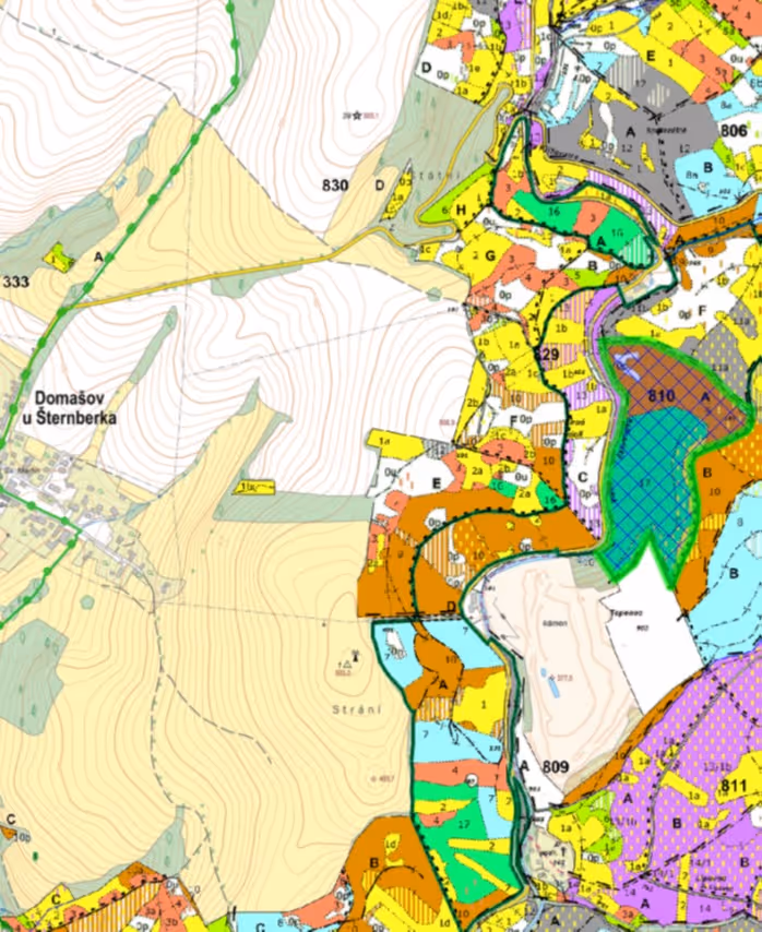 porostní lesnická mapa LHC Šternberk, Revír Bělkovice, se zákresem hranic ostrova