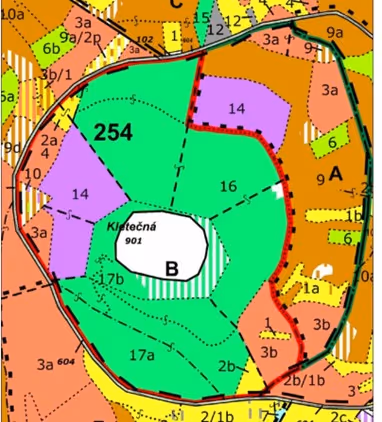 porostní lesnická mapa se zákresem hranic ostrova 
