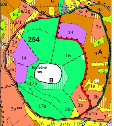 porostní lesnická mapa se zákresem hranic ostrova