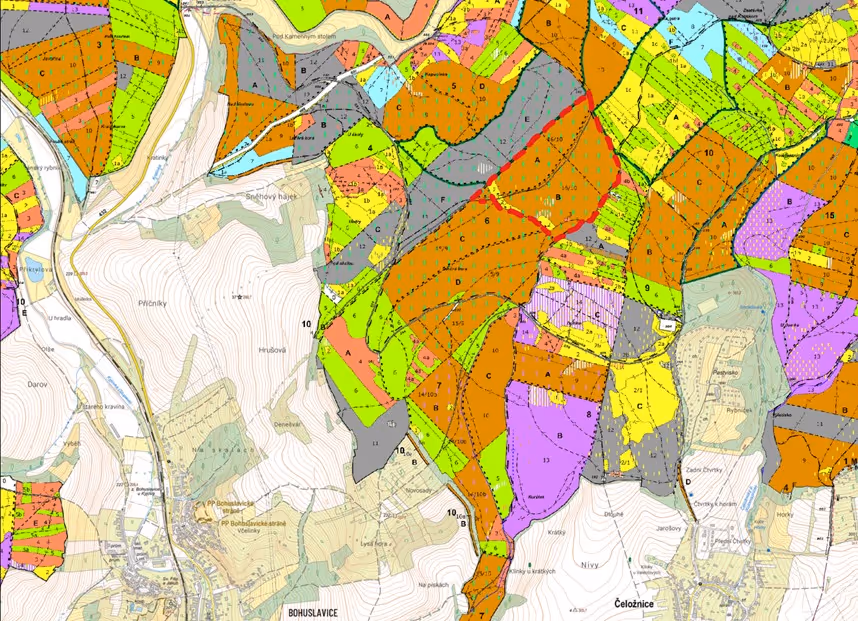 porostní lesnická mapa se zákresem hranic ostrova