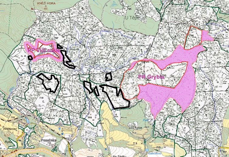 porostní mapa se zákresem hranic ostrova
