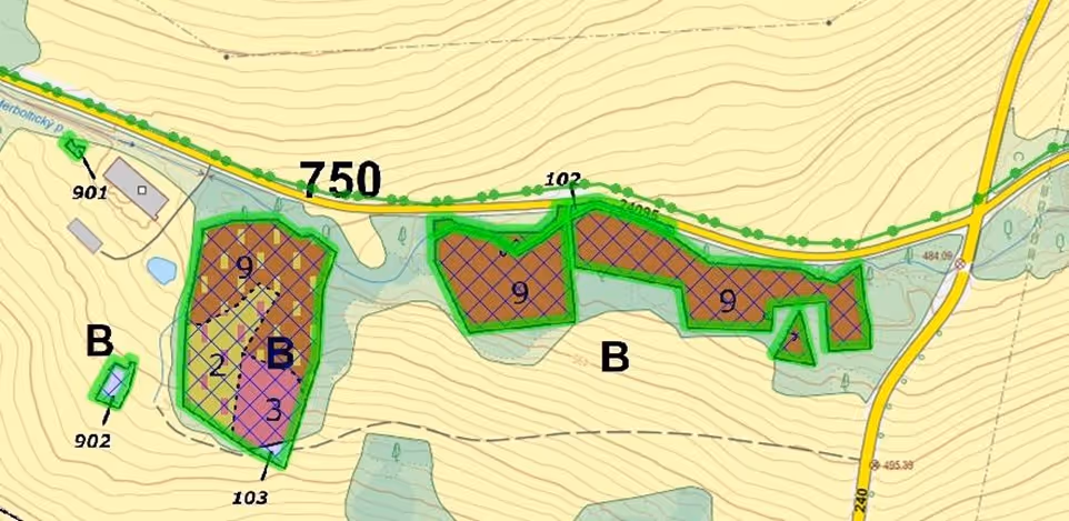 porostní mapa se zákresem hranic ostrova 