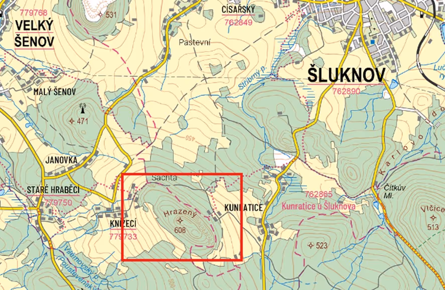 Porostní mapa se zákresem hranic ostrova (LHP pro LHC Rumburk 2016 – 2025)