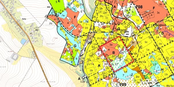 porostní lesnická mapa LHC Telč se zákresem hranic ostrova