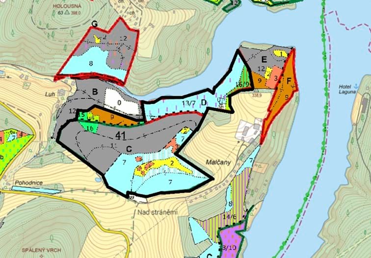 porostní mapa se zákresem hranic ostrova
