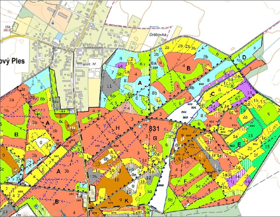 porostní lesnická mapa se zákresem hranic ostrova