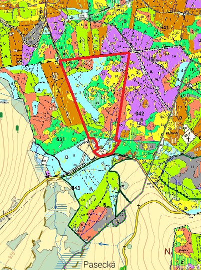 porostní lesnická mapa LHC Vimperk se zákresem hranic ostrova