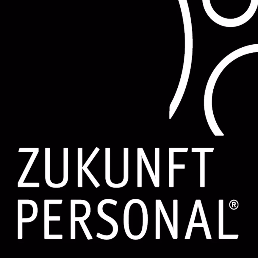 Logo mit dem Text Zukunft Personal in weiß auf schwarzem Hintergrund.