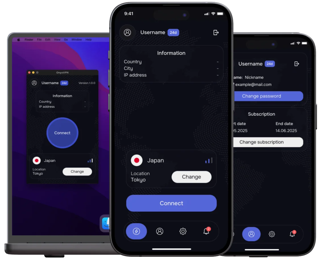 OnyxVPN apps on all screens