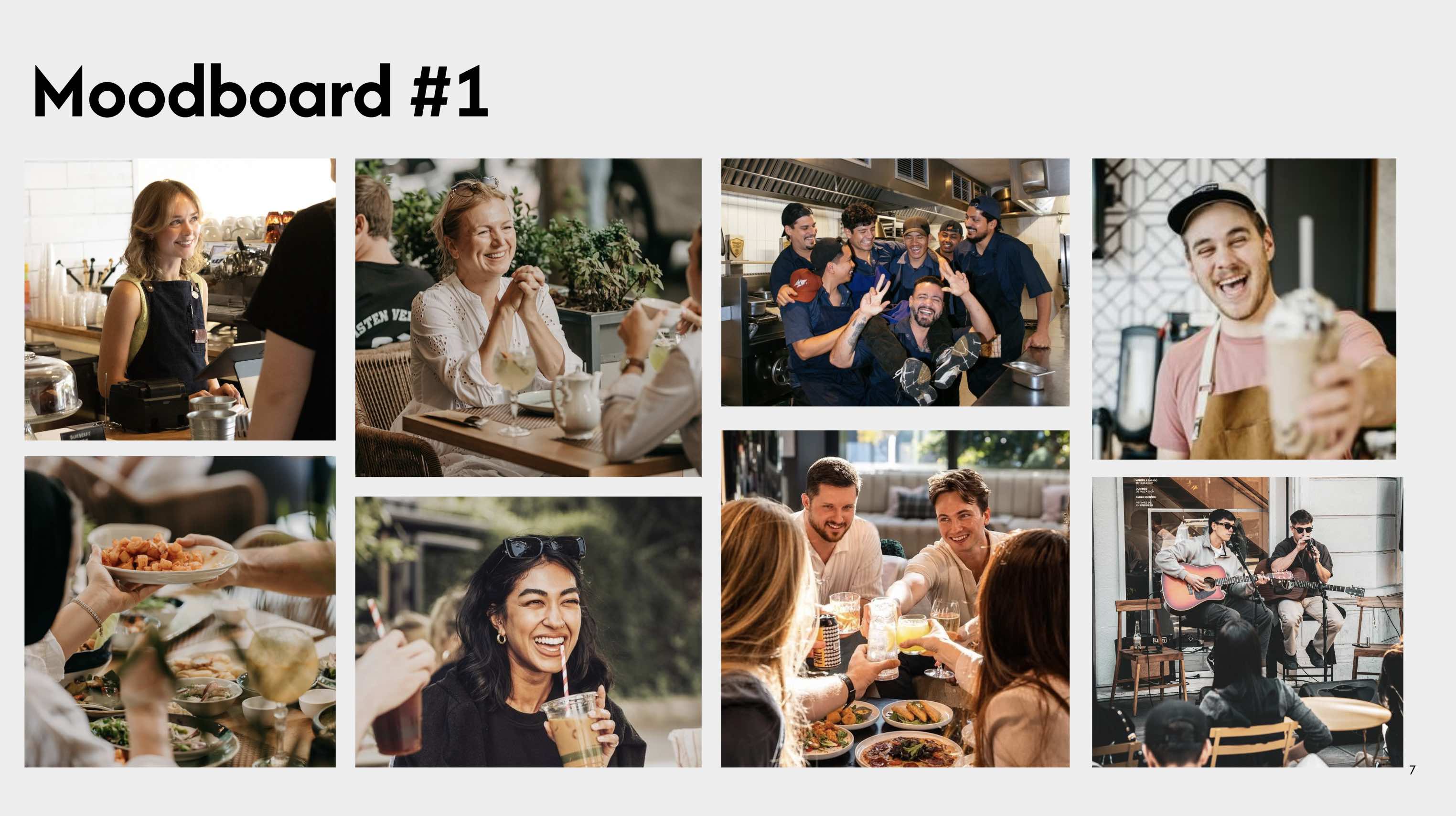 Moodboard #1 for 903 Mills Market showing images of their welcoming employees and smiling customers.