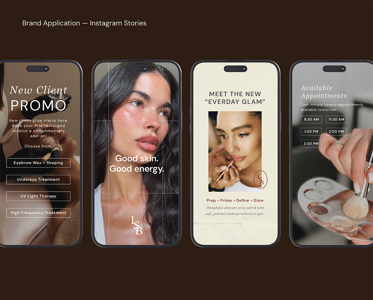 A layout of 4 Instagram stories designed for Lisa Smith Beauty.