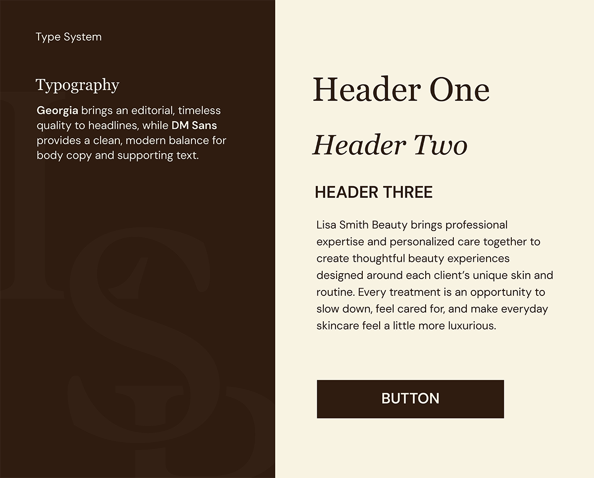 Typography for Lisa Smith Beauty shown on off-white background.
