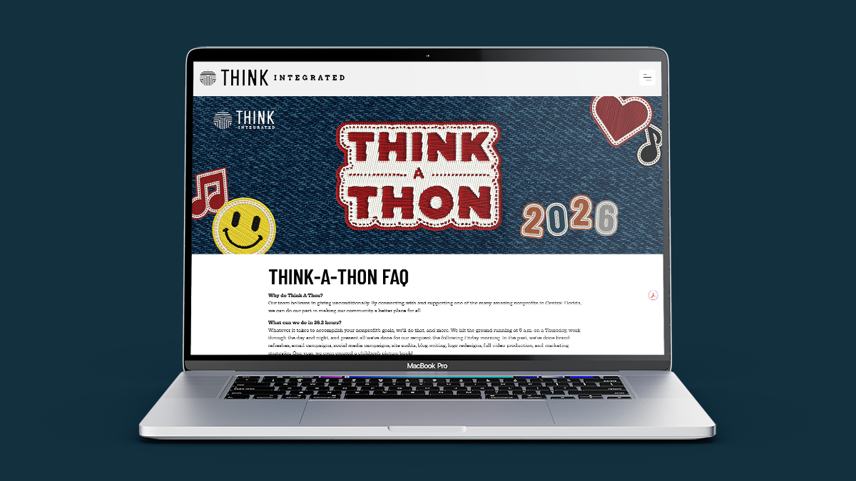 Think-A-Thon 2026's landing page shown on a laptop.