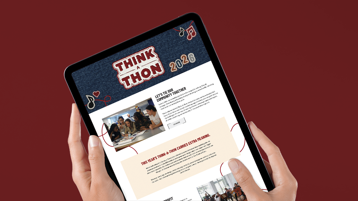 Think-A-Thon 2026's landing page shown on a iPad.