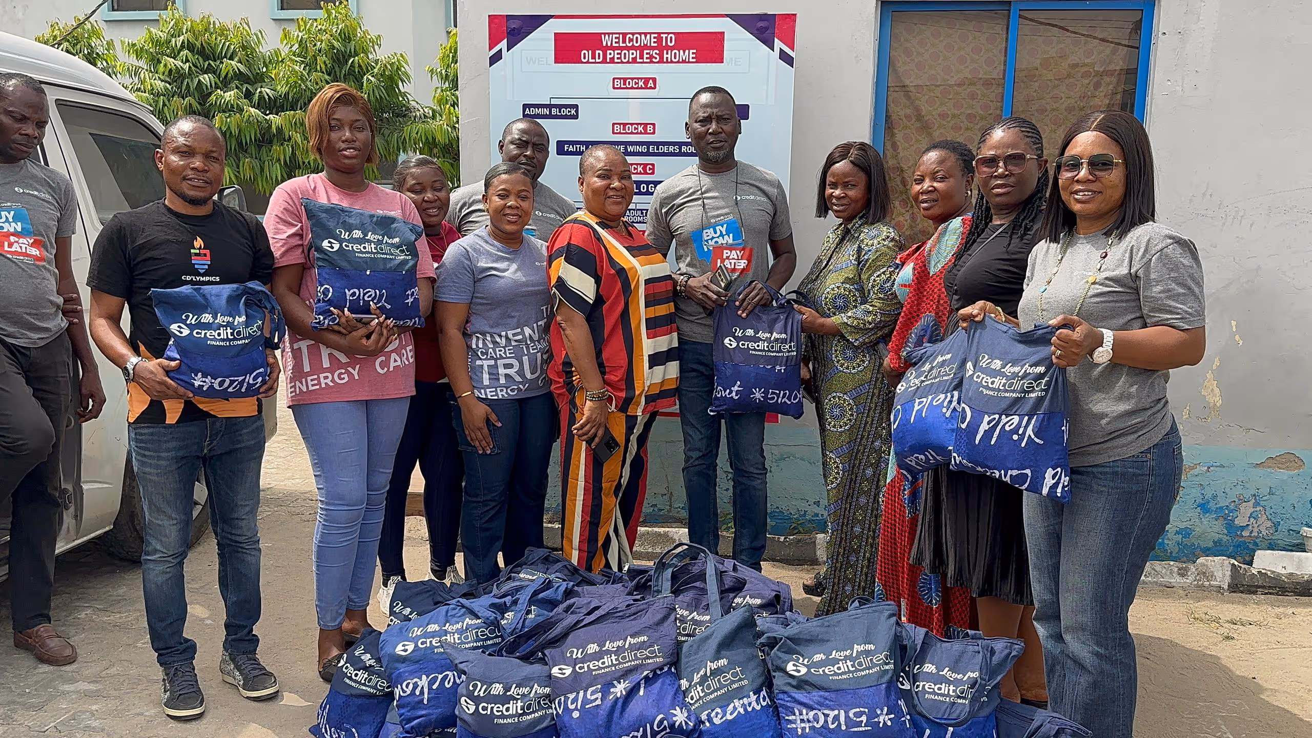 Credit Direct team with Dr. Adekola Funmilayo (Home Manager), Mrs. Ajala Bidemi (Head of Social Work), and Mrs. Orilowo Kudirat (Social Worker)