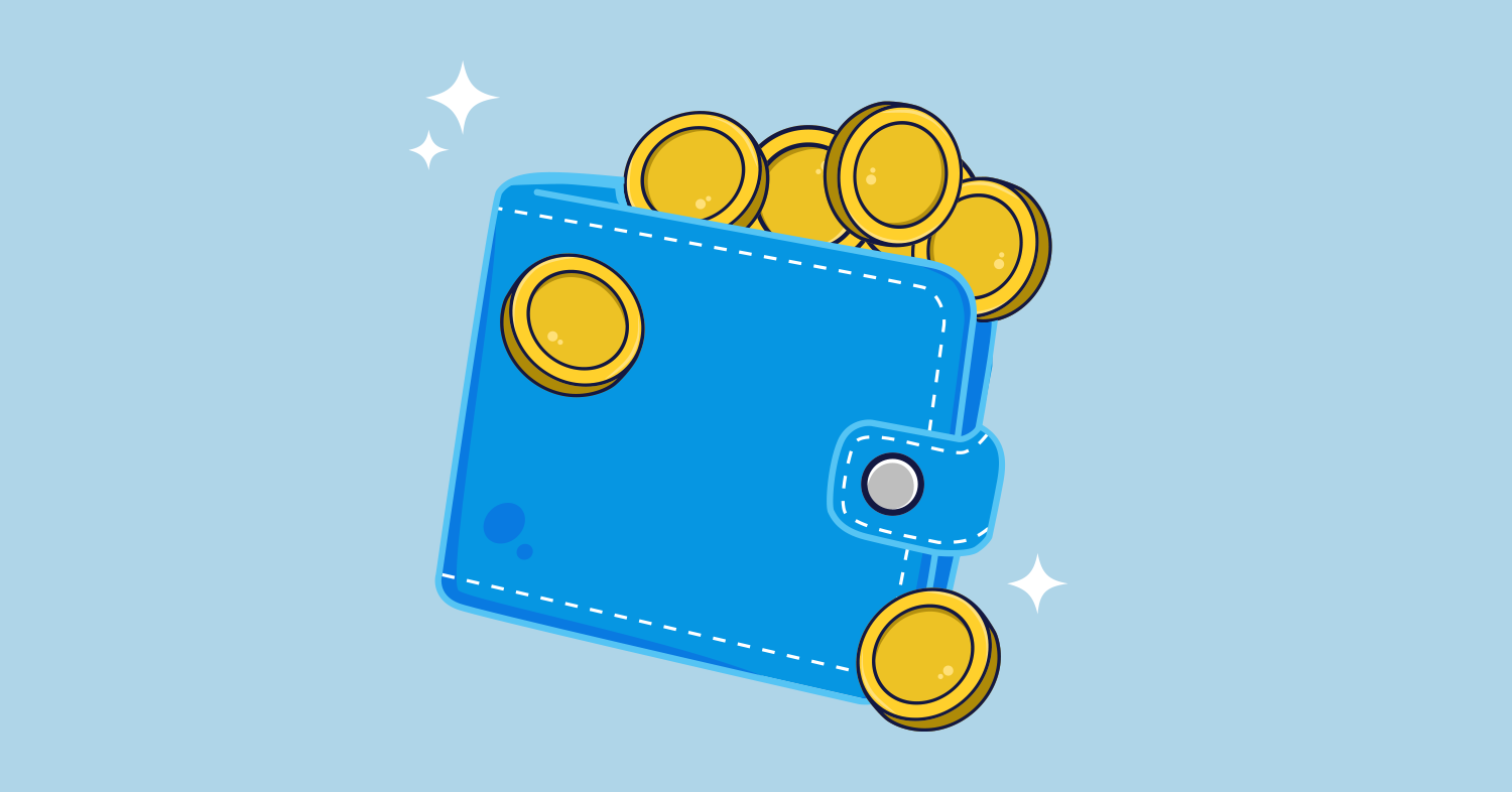 Coins pouring out of a wallet