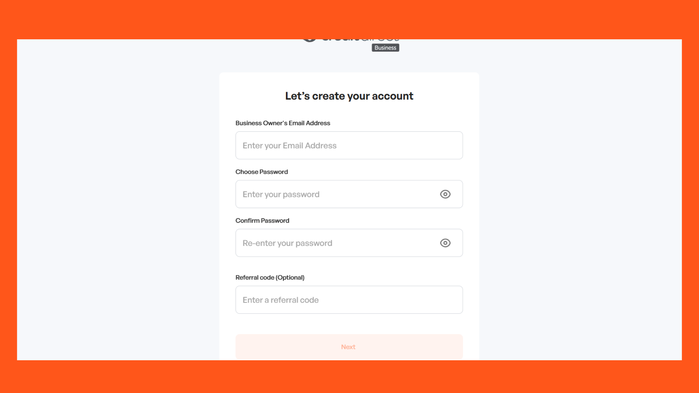 Credit Direct Business Sign Up Page