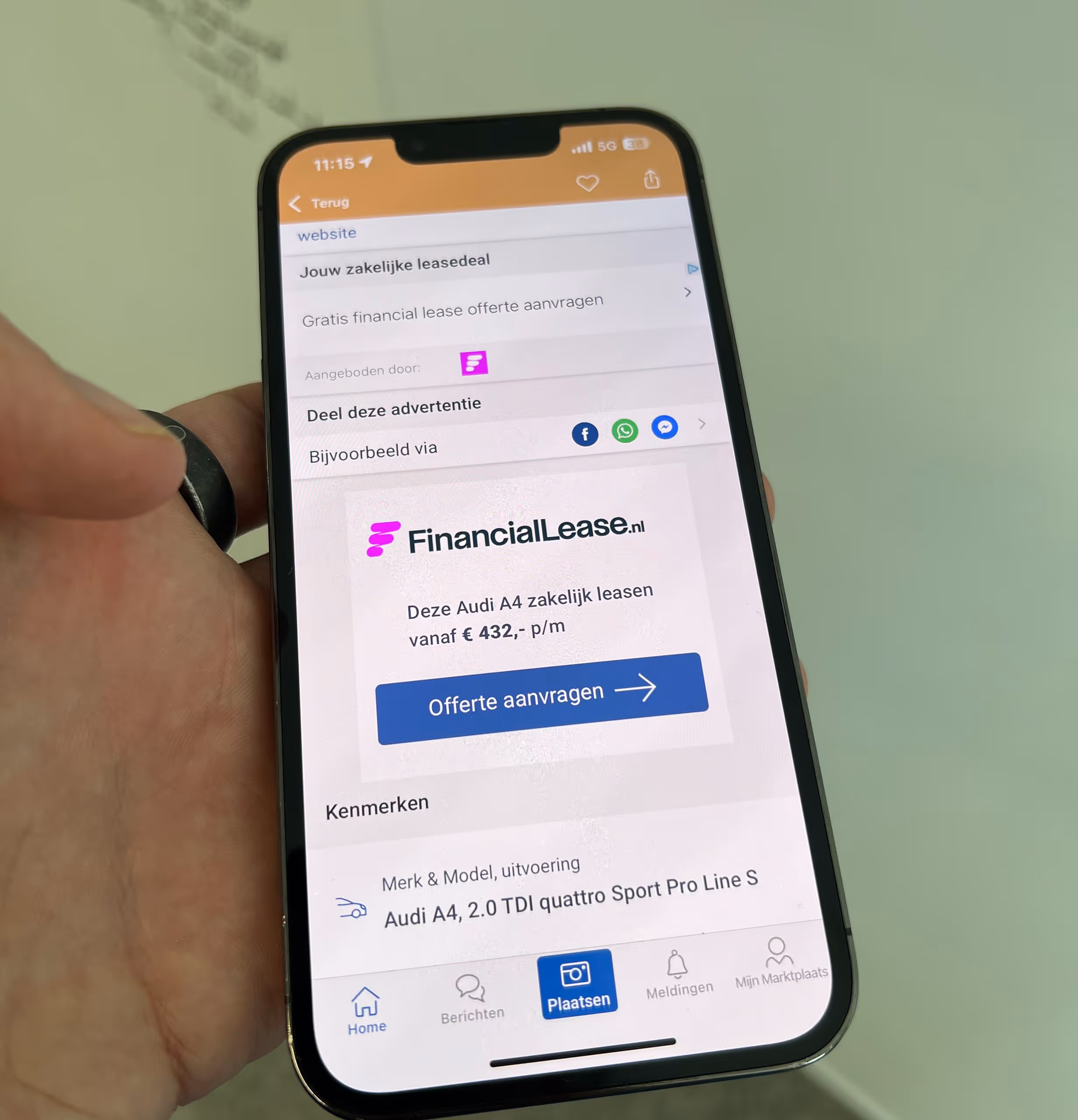 Pulse online marketing bureau Sliedrecht toont FinancialLease.nl mobiele offerte-aanvraag