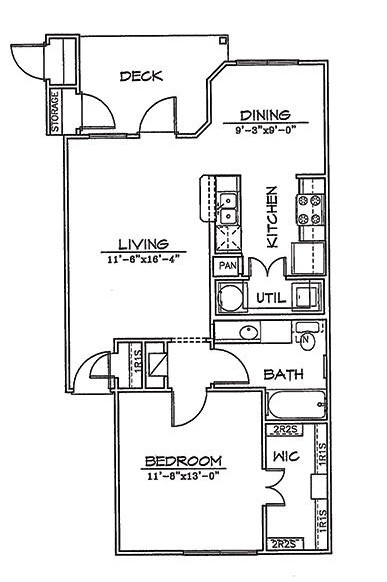 1x1 Floor plan layout