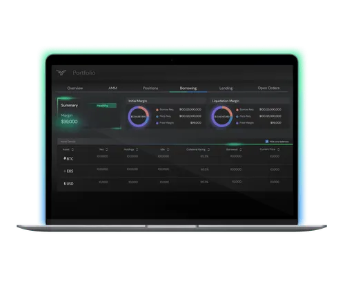 Laptop computer image showing a Bullish exchange dashboard screen.