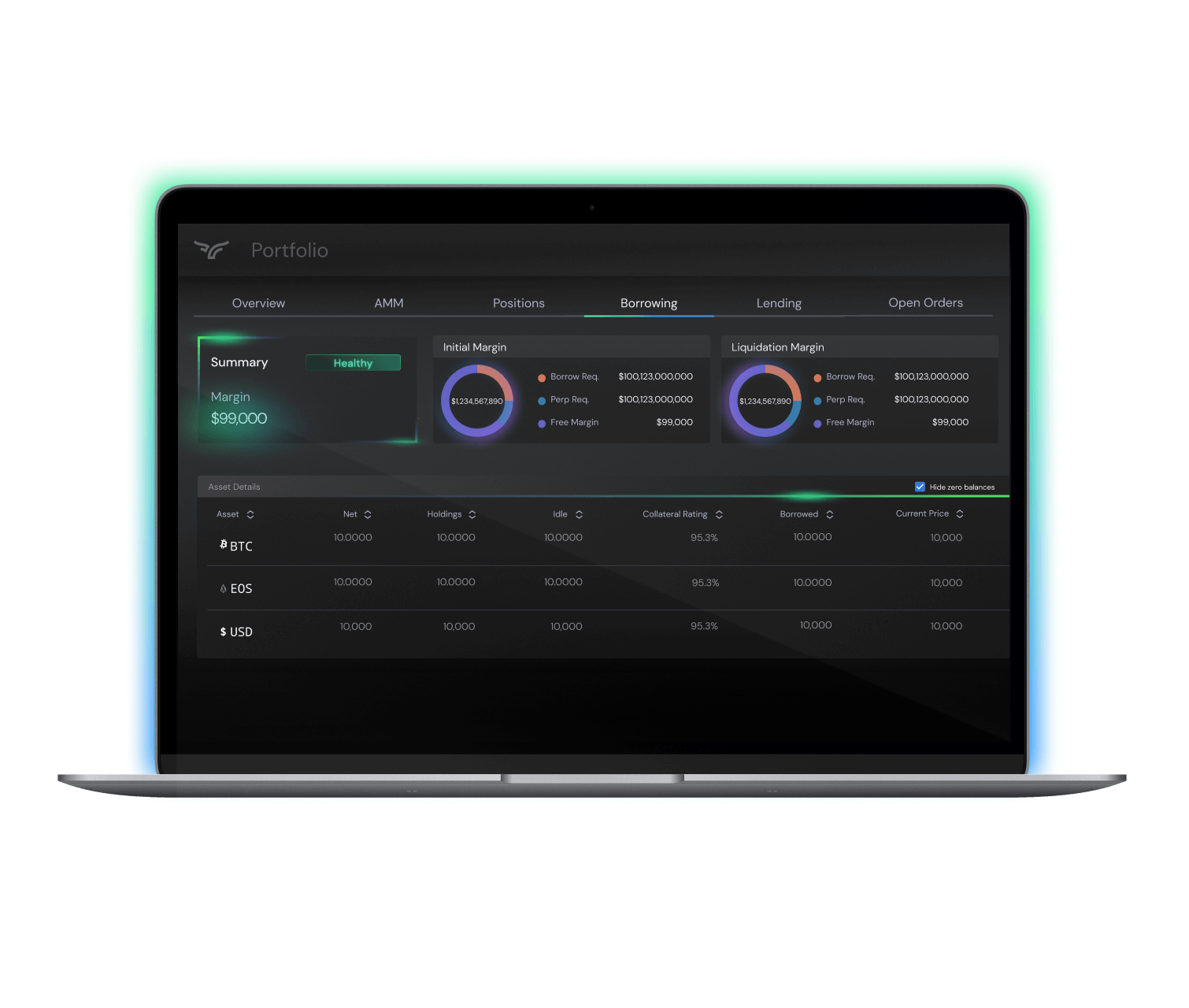 Laptop computer image showing a Bullish exchange dashboard screen.