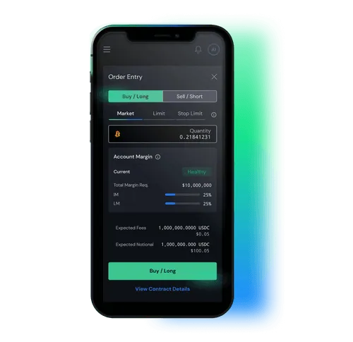 Mobile device showing a Bullish exchange order entry screen.
