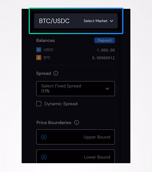 Phone screen showing 'select market' dropdown highlighted