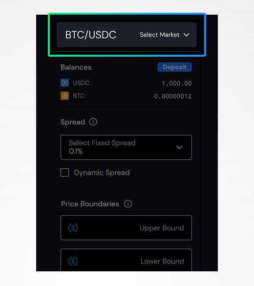 Phone screen showing 'select market' dropdown highlighted
