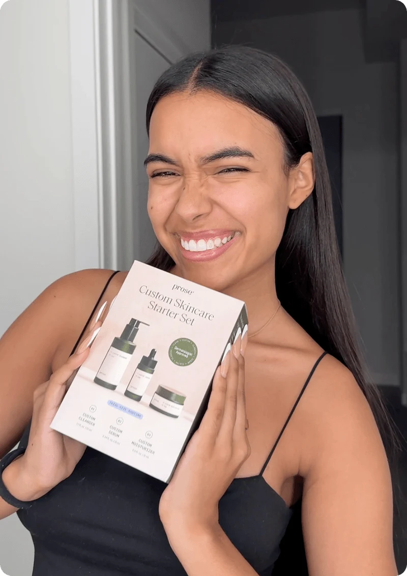 woman talking about prose skincare products