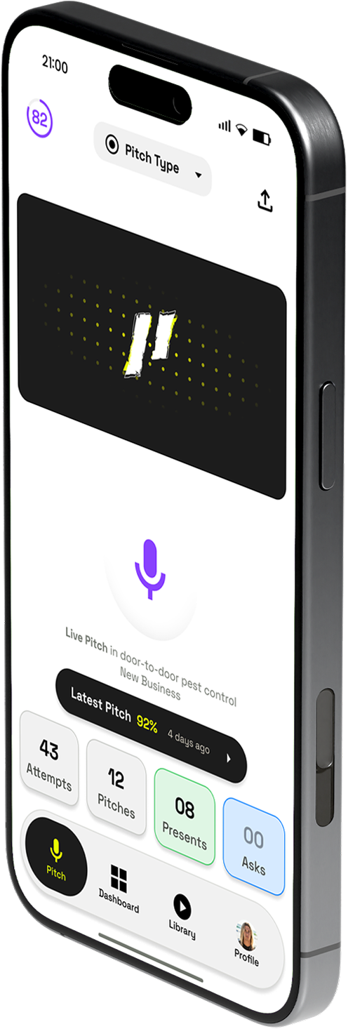 Parlay mobile recording interface showing a microphone and sales interaction counters.