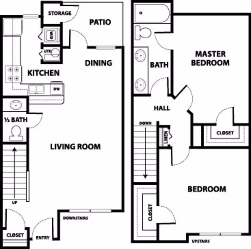 Two Bedroom, One and a Half Bath layout
