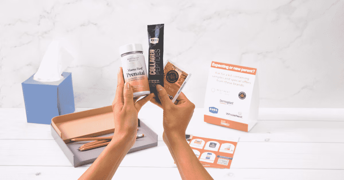 hands holding sample products