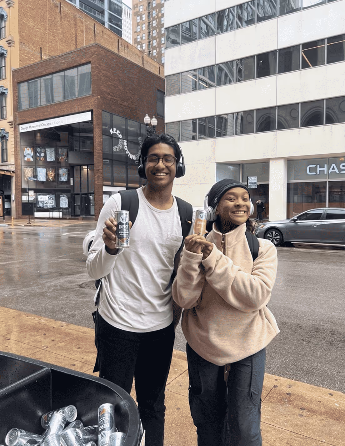 people posing for V8 product samples