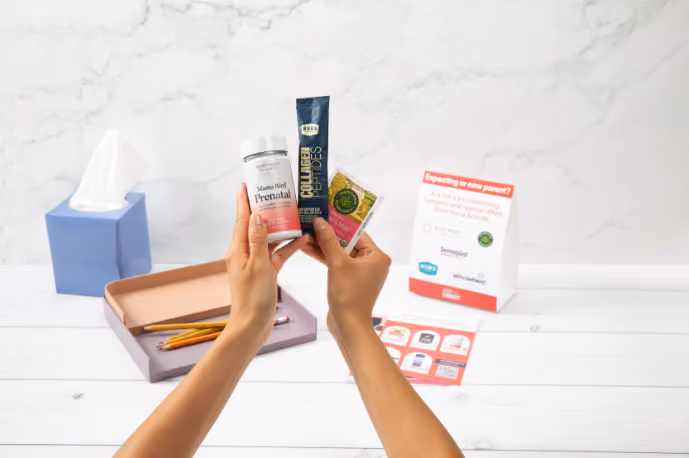 hand holding samples with print materials