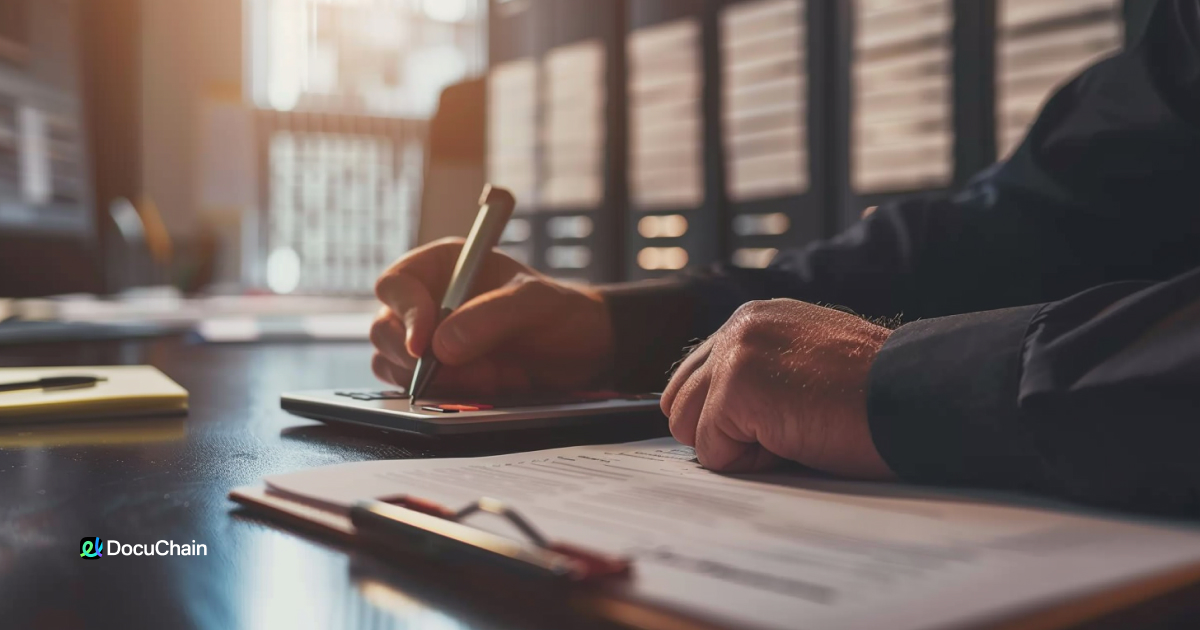 Man signs document on tablet with pen in a sunlit office, showing how digital signature solutions streamline paperless workflows