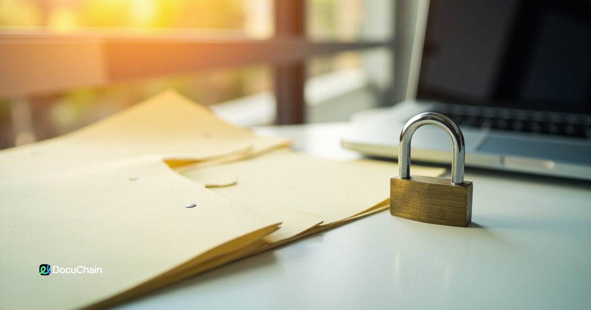 Locked folders and a padlock on a desk near a laptop — representing blocked or password-protected PDF files that can’t be signed