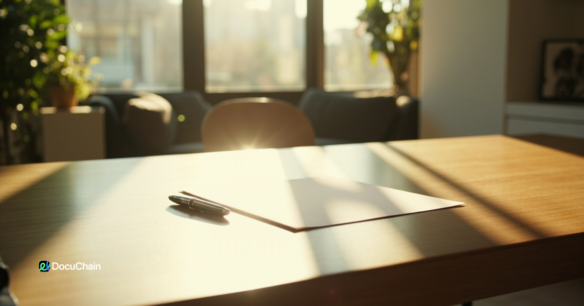 Single document and pen on a clean desk in warm light — how digital signing should feel when fields are added automatically