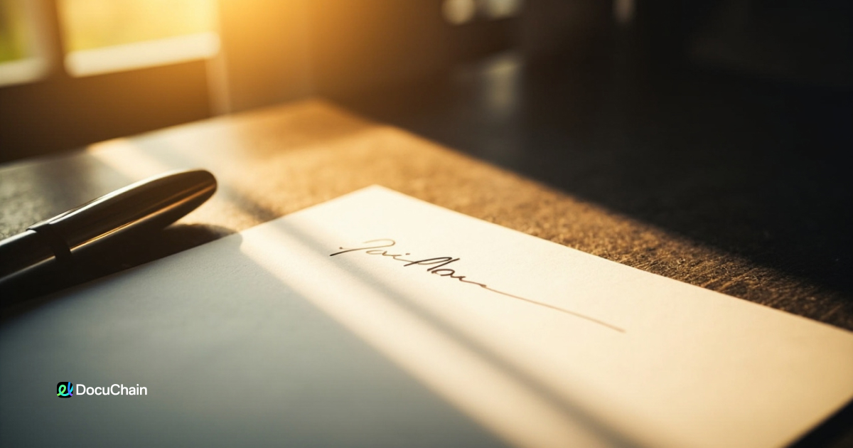 Signed PDF and pen under soft light — proof-backed digital signature, audit-ready and tamper-evident