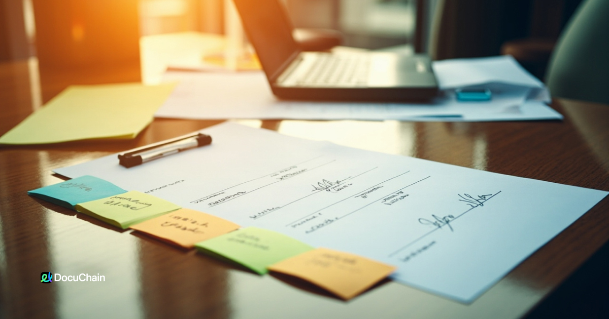 Document with signatures and color labels — optimized eSignature workflow with audit trail and fast completion