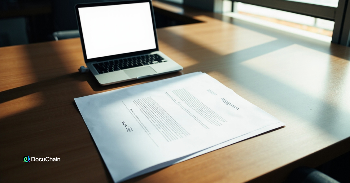 Resume template ready for secure digital signing next to a laptop in natural light
