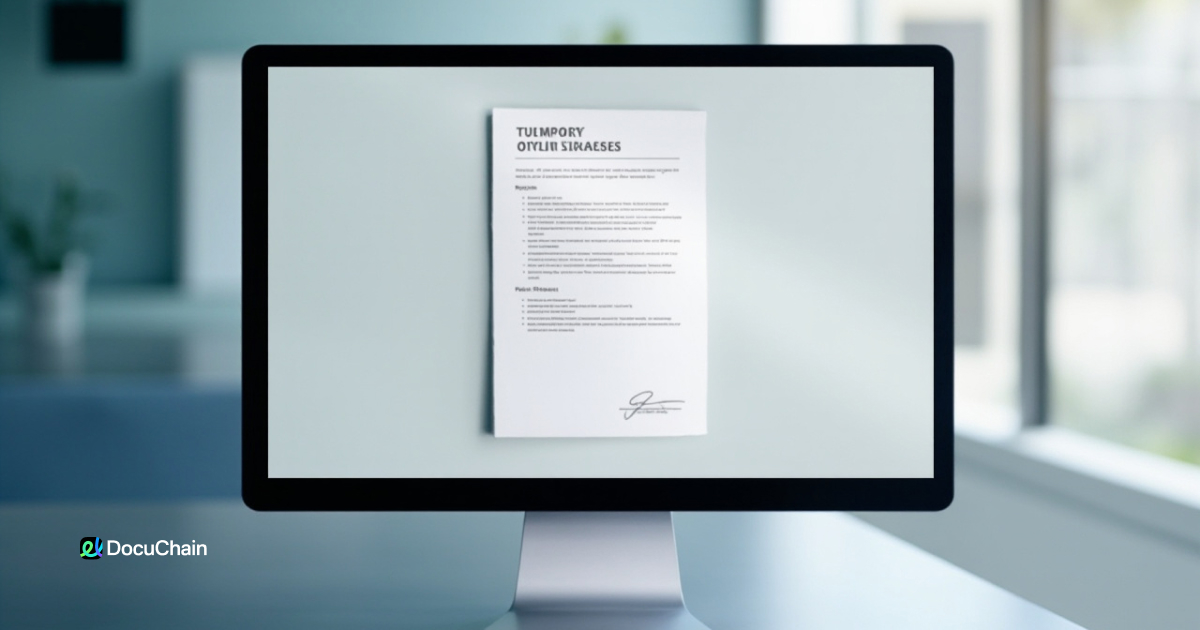 Scope of work document displayed on a desktop screen, clean interface and modern digital workspace background