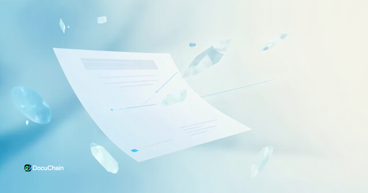 Floating digital legal form in abstract space, clean minimalist design symbolizing simple online document signing
