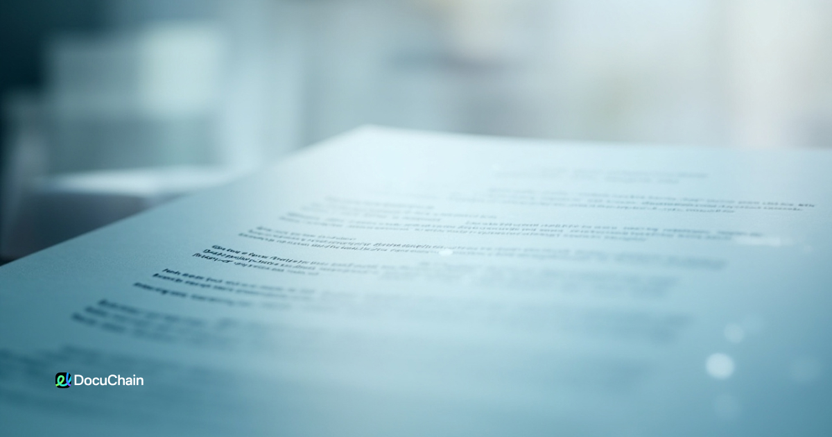 Close-up of a single digital document in focus, clean typography and minimal background, illustrating version consistency in online signing