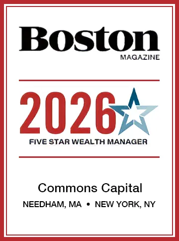 Plaque for receiving the Boston Magazine FIVE Star Wealth Manager Award.