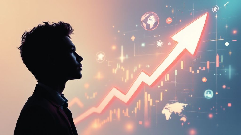 Infographic showing a pie chart for the Young Professional High-Growth Strategy, with allocations for US Large-Cap, US Small-Cap, International, and Emerging Markets stocks.
