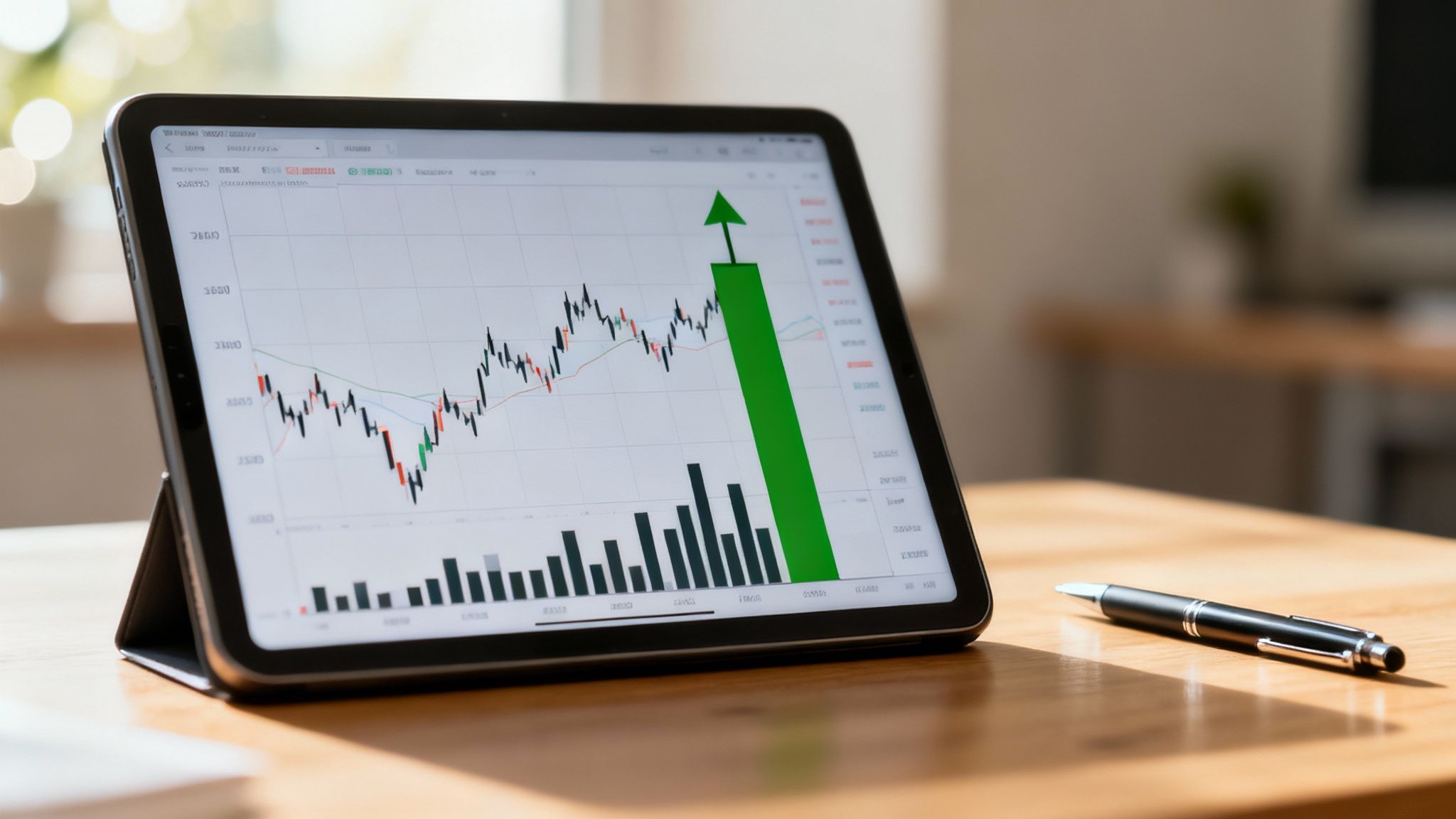 Bar chart showing trading volume confirming a stock's price move